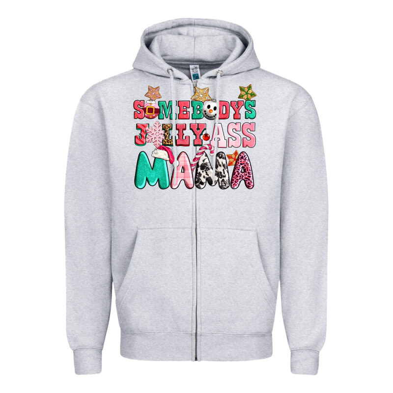 Somebody Jolly Ass Mama Pink Christmas Zipper Hoodie by CowGirlArtShop | Teevron