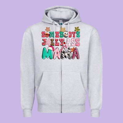 Somebody Jolly Ass Mama Pink Christmas Zipper Hoodie Designed By Cowgirlartshop