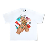 White Western Nail Art With Nail Material Bbs Urban Heavy Tee - BundleAndBundleShop