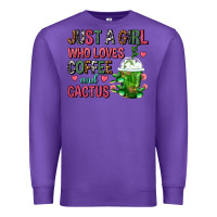 Purple Just A Girl Who Loves Coffee And Cactus Frappe Premium Sweatshirt - FaDigitalArtStudio