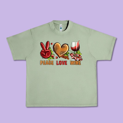 Peace Love Wine Urban Heavy Tee Designed By Bundleandbundleshop