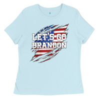 Baby Blue Let's Go Brandon Ripped Cloth with American Flag Ladies Tee - Jasminsmagicworld