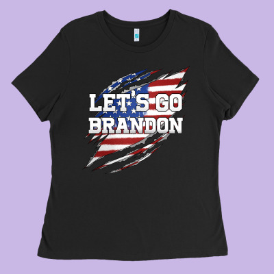 Let's Go Brandon Ripped Cloth With American Flag Ladies Tee Designed By Jasminsmagicworld