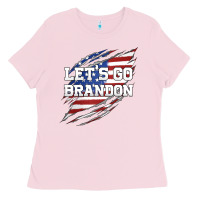 Bubblegum Pink Let's Go Brandon Ripped Cloth with American Flag Ladies Tee - Jasminsmagicworld