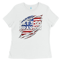 White Let's Go Brandon Ripped Cloth with American Flag Ladies Tee - Jasminsmagicworld