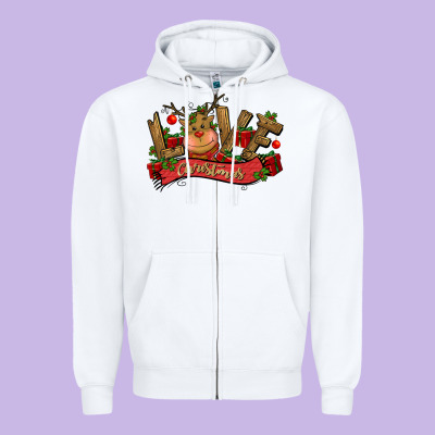 Love Christmas Reindeer Zipper Hoodie Designed By Cowgirlartshop