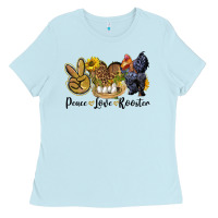 Baby Blue Peace Love Rooster Ladies Tee - LillyAllenDesigns