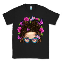 Black Messy Bun Mom With Butterfly Classic Tee - BundleAndBundleShop