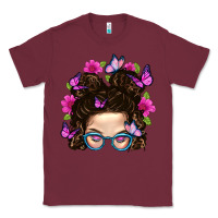 Burgundy Messy Bun Mom With Butterfly Classic Tee - BundleAndBundleShop
