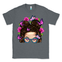 Charcoal Heather Messy Bun Mom With Butterfly Classic Tee - BundleAndBundleShop