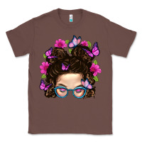 Chestnut Messy Bun Mom With Butterfly Classic Tee - BundleAndBundleShop