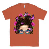 Copper Messy Bun Mom With Butterfly Classic Tee - BundleAndBundleShop