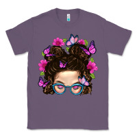 Lavender Messy Bun Mom With Butterfly Classic Tee - BundleAndBundleShop
