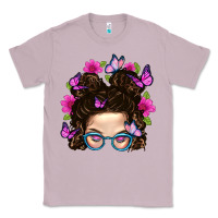 Lilac Messy Bun Mom With Butterfly Classic Tee - BundleAndBundleShop