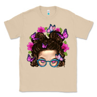 Mushroom Messy Bun Mom With Butterfly Classic Tee - BundleAndBundleShop