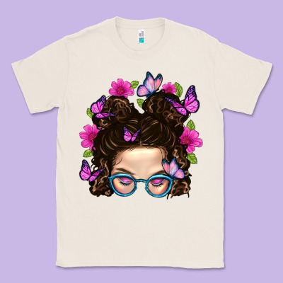 Messy Bun Mom With Butterfly Classic Tee Designed By Bundleandbundleshop