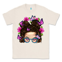 Natural Messy Bun Mom With Butterfly Classic Tee - BundleAndBundleShop