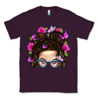 Plum Messy Bun Mom With Butterfly Classic Tee - BundleAndBundleShop