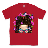Red Messy Bun Mom With Butterfly Classic Tee - BundleAndBundleShop