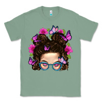 Sage Messy Bun Mom With Butterfly Classic Tee - BundleAndBundleShop