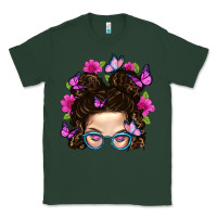 Sports Green Messy Bun Mom With Butterfly Classic Tee - BundleAndBundleShop
