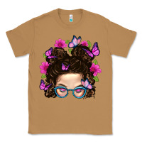Toasted Coconut Messy Bun Mom With Butterfly Classic Tee - BundleAndBundleShop