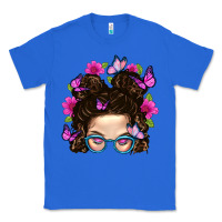 True Royal Messy Bun Mom With Butterfly Classic Tee - BundleAndBundleShop
