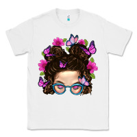 White Messy Bun Mom With Butterfly Classic Tee - BundleAndBundleShop