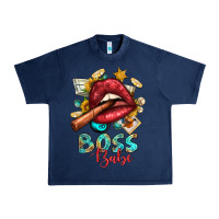 Navy Western Boss Babe Cigar Lip Urban Heavy Tee - BundleAndBundleShop