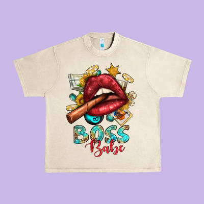 Western Boss Babe Cigar Lip Urban Heavy Tee Designed By Bundleandbundleshop
