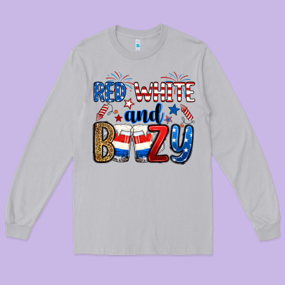 Red White And Boozy Long Sleeve Tee Designed By Ranaportraitstore