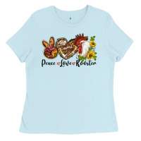 Baby Blue Peace Love Rooster With Sunflowers Ladies Tee - LillyAllenDesigns