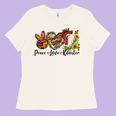 Peace Love Rooster With Sunflowers Ladies Tee Designed By Lillyallendesigns