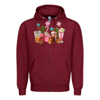 Burgundy pink christmas coffe cups Zipper Hoodie - CowGirlArtShop