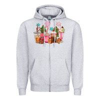 Heather Grey pink christmas coffe cups Zipper Hoodie - CowGirlArtShop