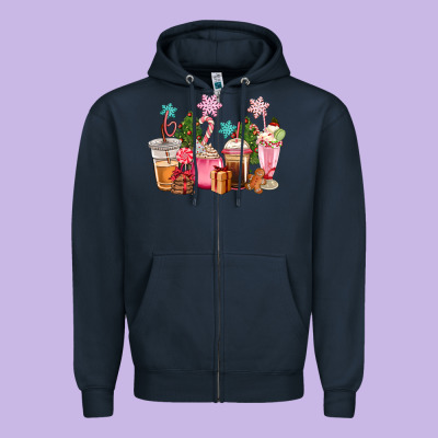 Pink Christmas Coffe Cups Zipper Hoodie Designed By Cowgirlartshop