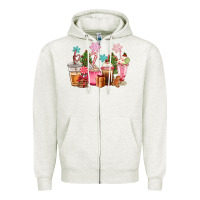 Oatmeal Heather pink christmas coffe cups Zipper Hoodie - CowGirlArtShop