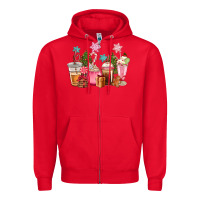 Red pink christmas coffe cups Zipper Hoodie - CowGirlArtShop