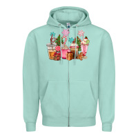 Seafoam pink christmas coffe cups Zipper Hoodie - CowGirlArtShop