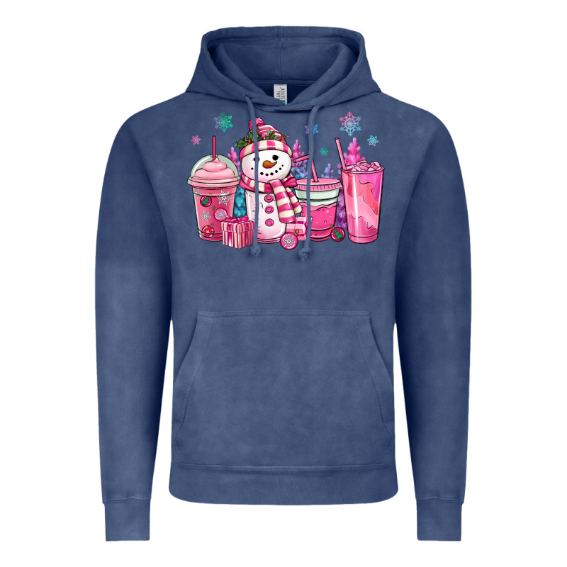 Pink Christmas Snowman Coffee Cups Vintage Hoodie by MaliasSmallBusiness | Teevron