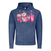 Vintage Denim pink christmas snowman coffee cups Vintage Hoodie - MaliasSmallBusiness