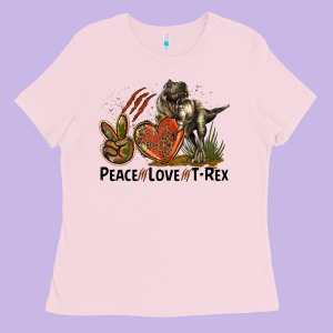 Western Peace Love T-rex Ladies Tee Designed By Lillyallendesigns