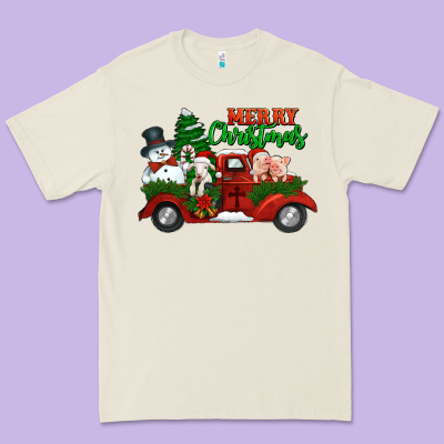 Merry Christmas Snowman And Farm Animals Truck Premium Tee Designed By Jasminsmagicworld