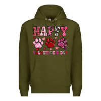 Army Green happy valentine's day paws Premium Hoodie - OliviaCreatesArt