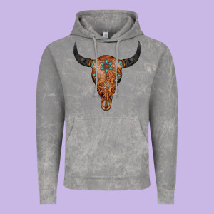 Western Tooled Leather Bull Skull Vintage Hoodie Designed By Jasminsmagicworld