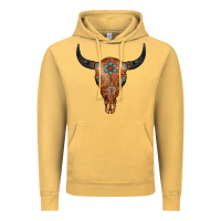 Vintage Mustard Western Tooled Leather Bull Skull Vintage Hoodie - Jasminsmagicworld