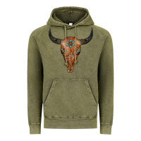 Vintage Olive Western Tooled Leather Bull Skull Vintage Hoodie - Jasminsmagicworld