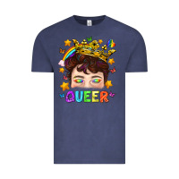 Vintage Denim LGBTQ+ Queer Portrait With Crown And Rainbow Vintage Tee - BundleAndBundleShop