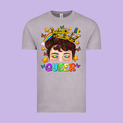 Lgbtq+ Queer Portrait With Crown And Rainbow Vintage Tee Designed By Bundleandbundleshop