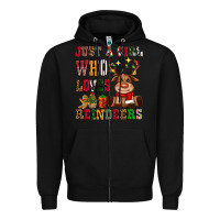 Black just a girl who loves reindeers Zipper Hoodie - CowGirlArtShop